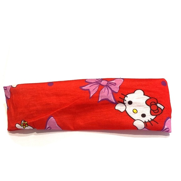Kids Headband Bows Bunnies And Hello Kitty Front Twist Stretch Red - Picture 2 of 3